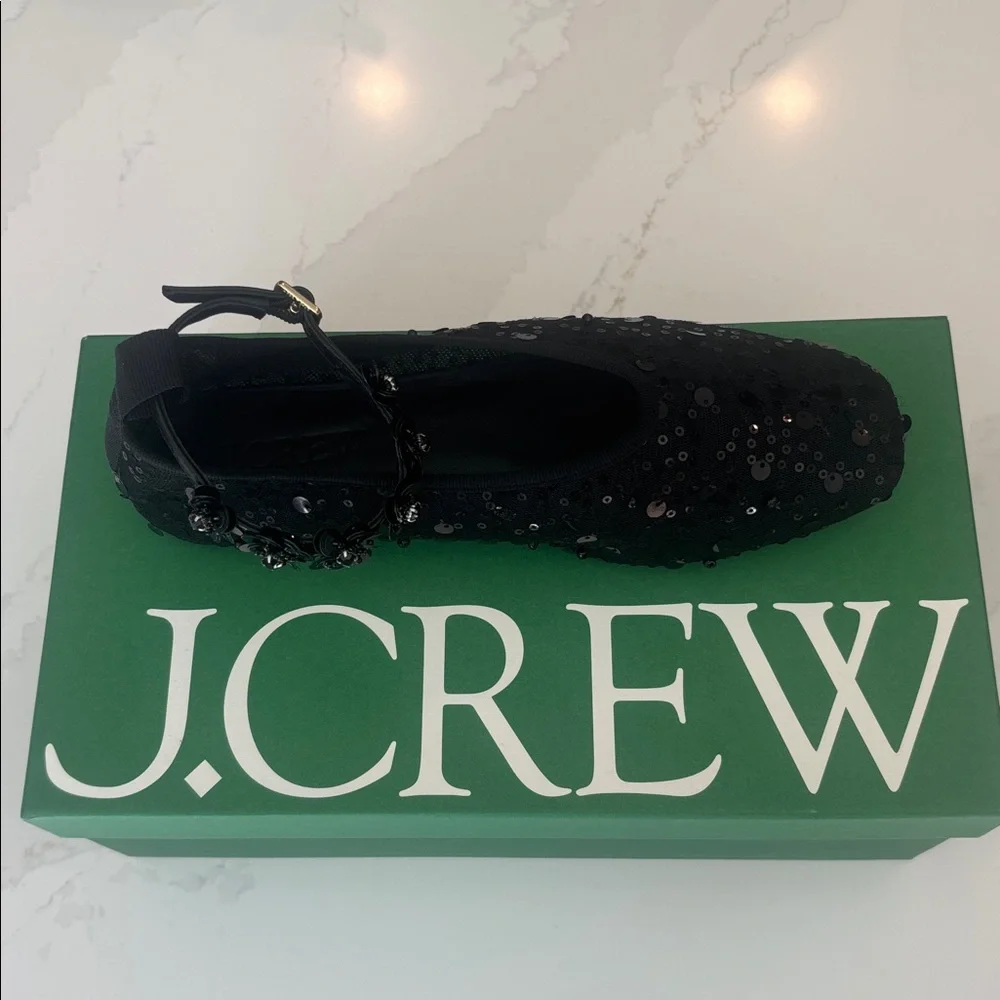 J. Crew Quinn Black Sequin And Mesh Ballet Flats w/Removable Ankle Strap Sz 7.5 - Picture 12 of 12